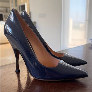 New Navy Blue patent leather pinup pumps Heels 37
